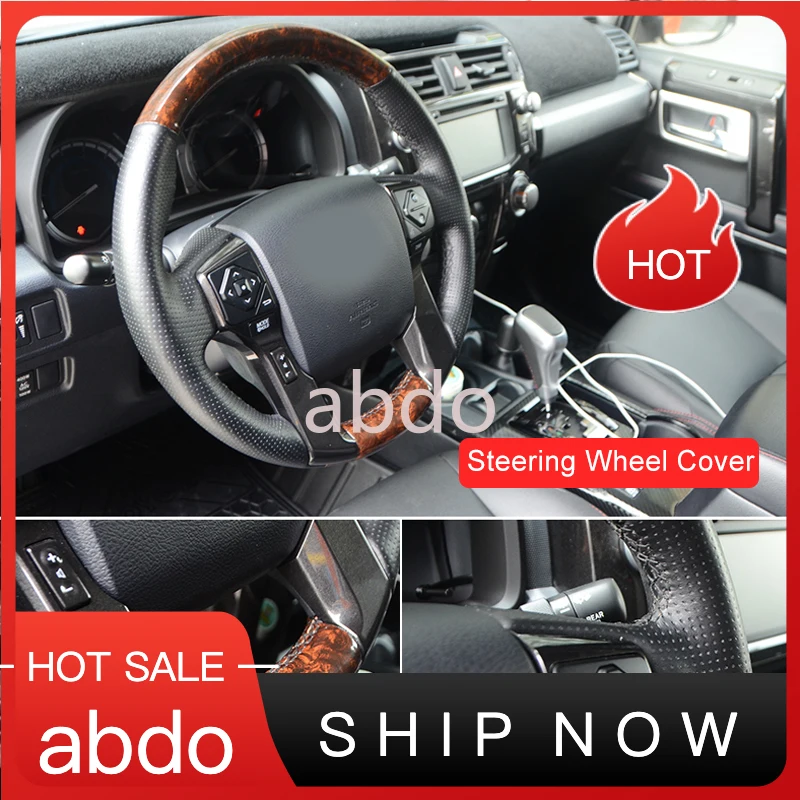 abdo 2018-2022 For Toyota 4Runner Hand Sewing Steering Wheel Cover Genuine Leather Peach Wood Grain Interior Decoration Modifica