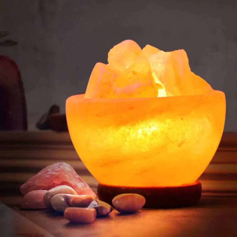 

Himalayan Pink Salt Lamp Bowl with Natural Salt Chunks, Includes a Power Cord with dimmer Switch and a Pair of Bulb, Orange