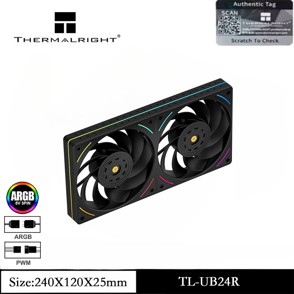 مروحة هيكل الكمبيوتر، 2 في Thermalright TL-UB24R 1 ARGB عالية الأداء/تقليل الضوضاء LCP/2150 دورة في الدقيقة/مروحة تبريد وحدة المعالجة المركزية