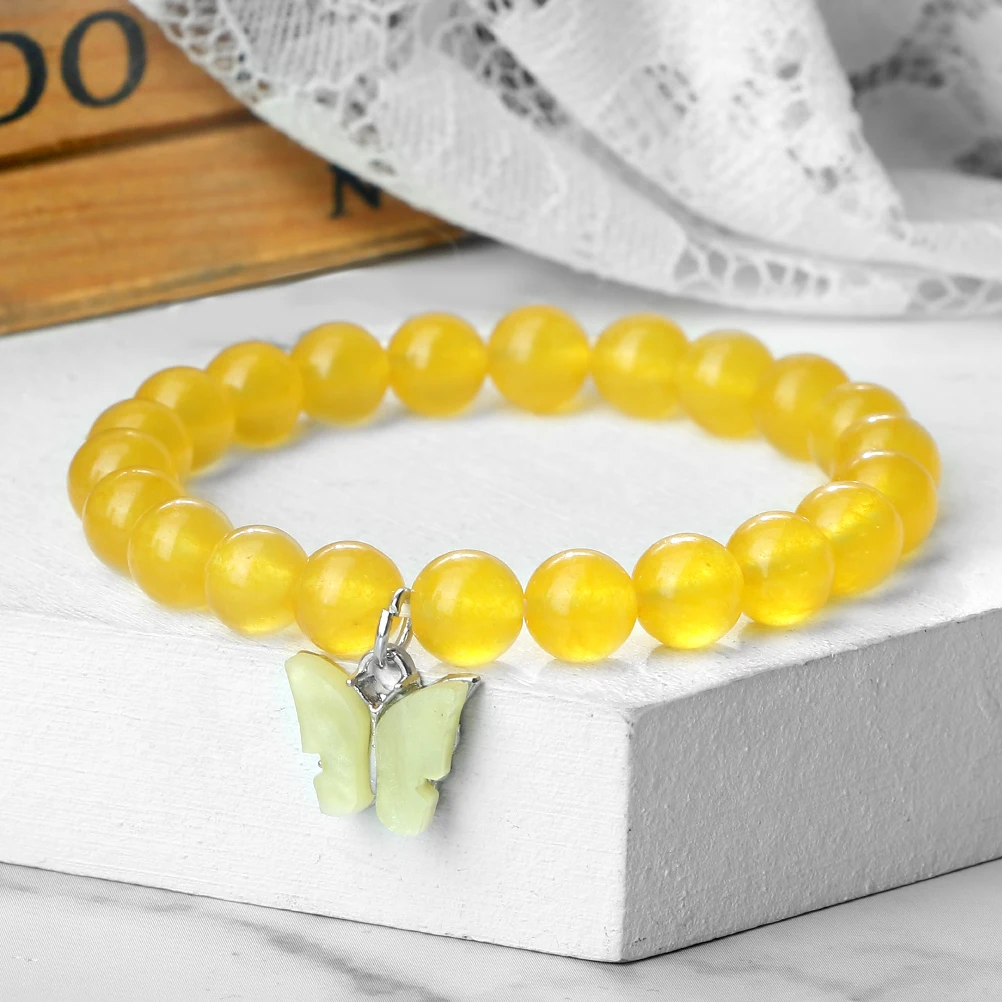 Natural Stone Women Bracelet Charm Multicolor Butterfly Pendant Strand Bangles Agate Cat Eye Beads Bracelets Energy Jewelry Gift image 3