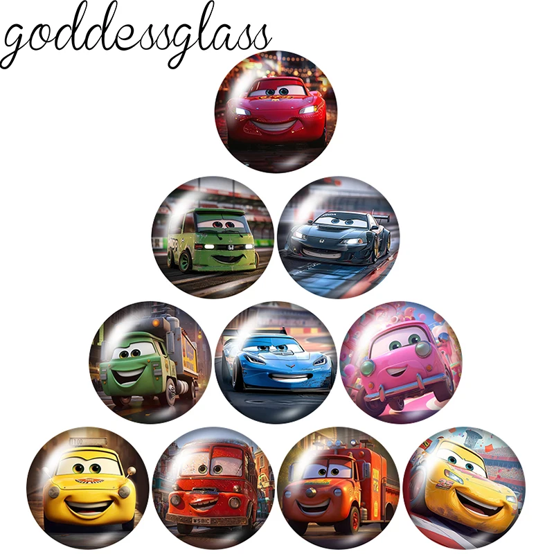 Disney Cars McQueen Mater Jackson Sally 12mm/18mm/20mm/25mm Round photo glass cabochon flat back Making findings keychain