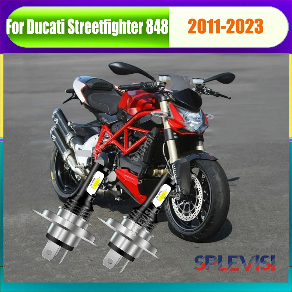 

2x H4 LED Whtie Headlight - 200% brighter than factory bulb For Ducati Streetfighter 848 2011 2012 2013 2014 2015 2016 2017-2023