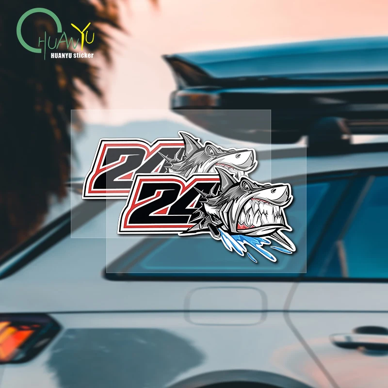 Digital Style 24 Shark Car Sticker, Personalized Creative Cartoon Scratch Cover Decoration, Waterproof Reflective Decal