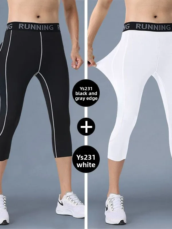 

Men's Baskeall Tight Pants Ice Silk Running Sports Fitn Seven-Foot Crion Qui Dry High Elastici Tra Bot