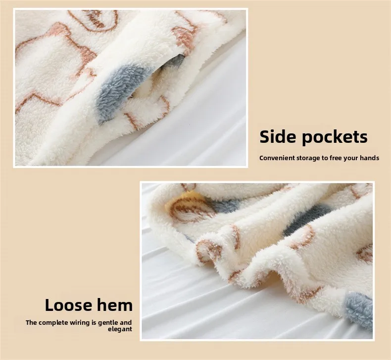 طالب سيدة صالة ارتداء يمكن ارتداؤها في الهواء الطلق الإناث ملابس خاصة النساء الخريف الشتاء الفانيلا طويلة الأكمام الكرتون البلوز ثوب النوم