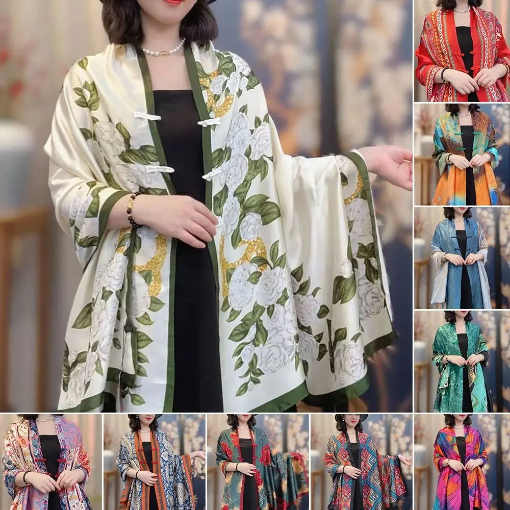 

Ethnic Style Satin Buckle Shawl Coats Thin Sun Protection Air-conditioned Shirt Sunscreen Evening Prom Cape For Women Lady Girl