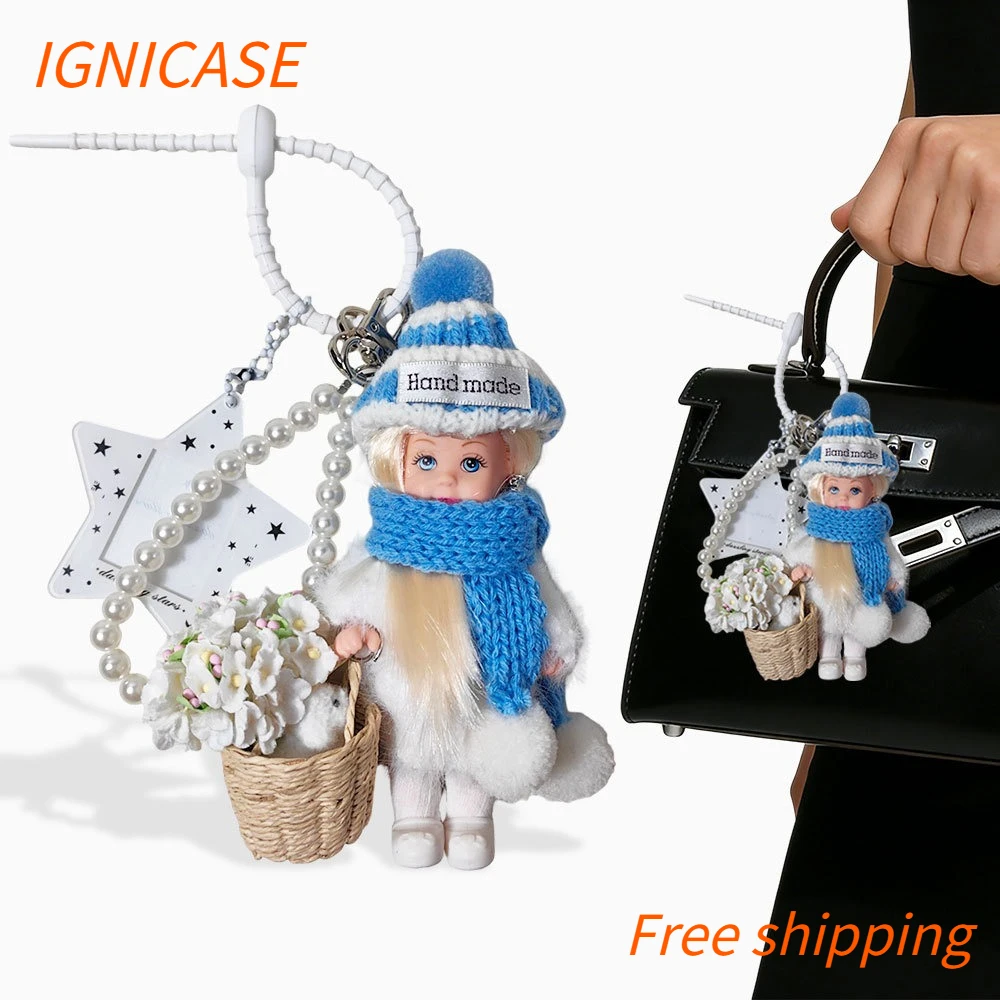 IGNICASE Cute Mini Scarf Doll Doll Keychain Fashionable Personalized Photo Frame Pendant High-end Bag Pendant Bag Accessories