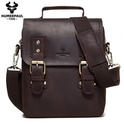 HUMERPAUL Men's Durable Shoulder Bag Crazy Horse Leather Messenger  Laptop Bags High Quality Travel Crossbody Fashion Pack