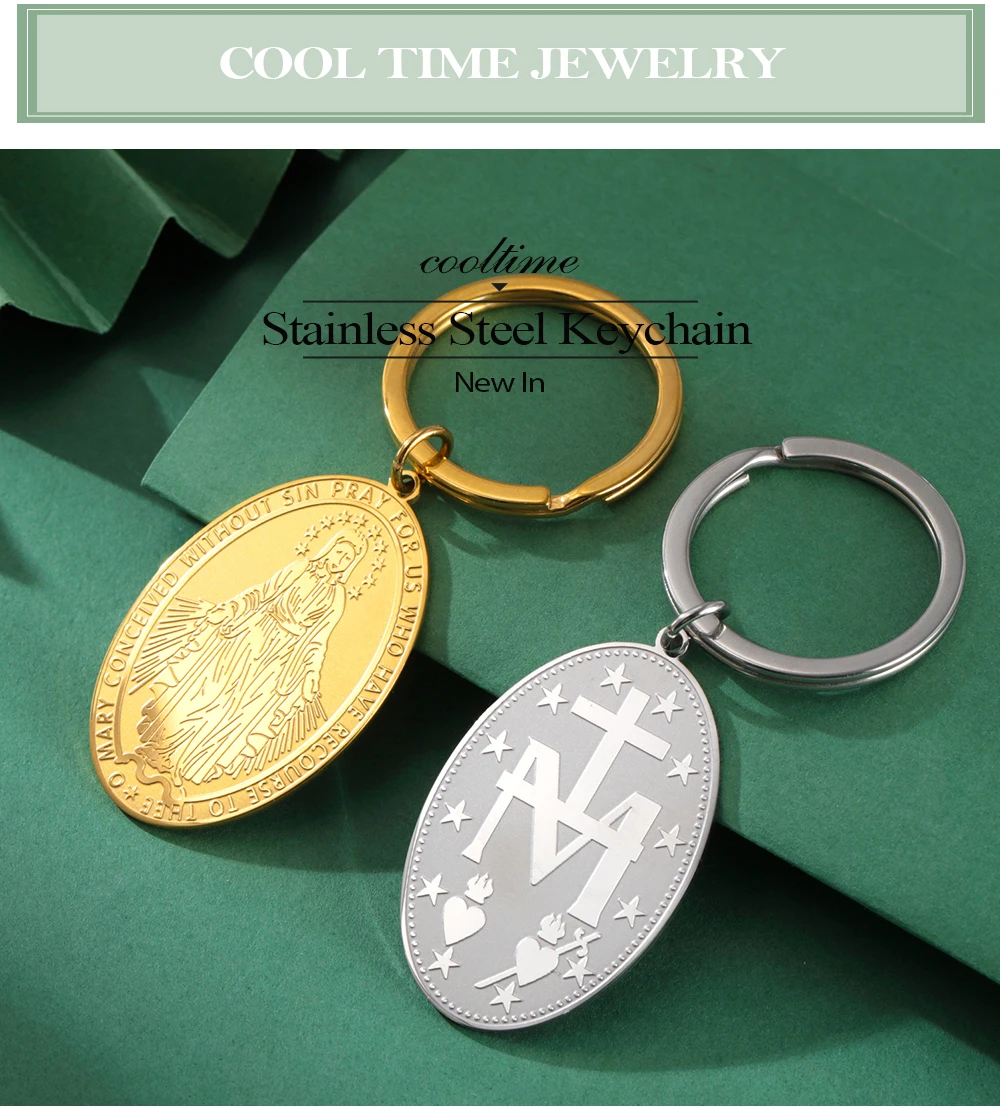 COOLTIME Jungfrau Maria Anhänger Schlüsselanhänger Christentum Religiöser Gläubiger Segen Edelstahl Schlüsselanhänger Schmuck für Männer Frauen – Detail 3