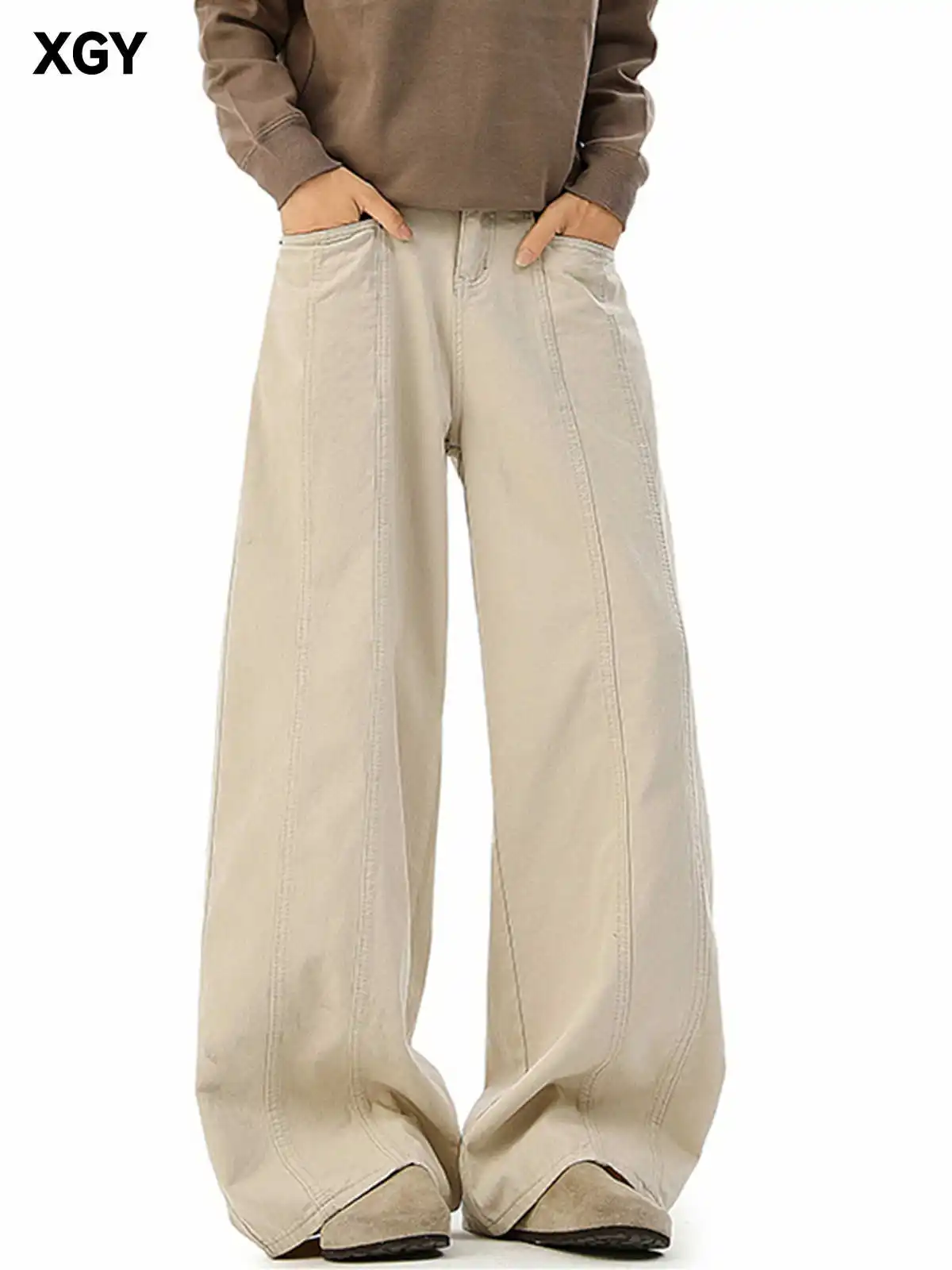 

Хаки женские джинсы с высокой талией винтажные прямые летние классические джинсовые брюки Y2K уличная одежда американские широкие мешковатые джинсовые брюки