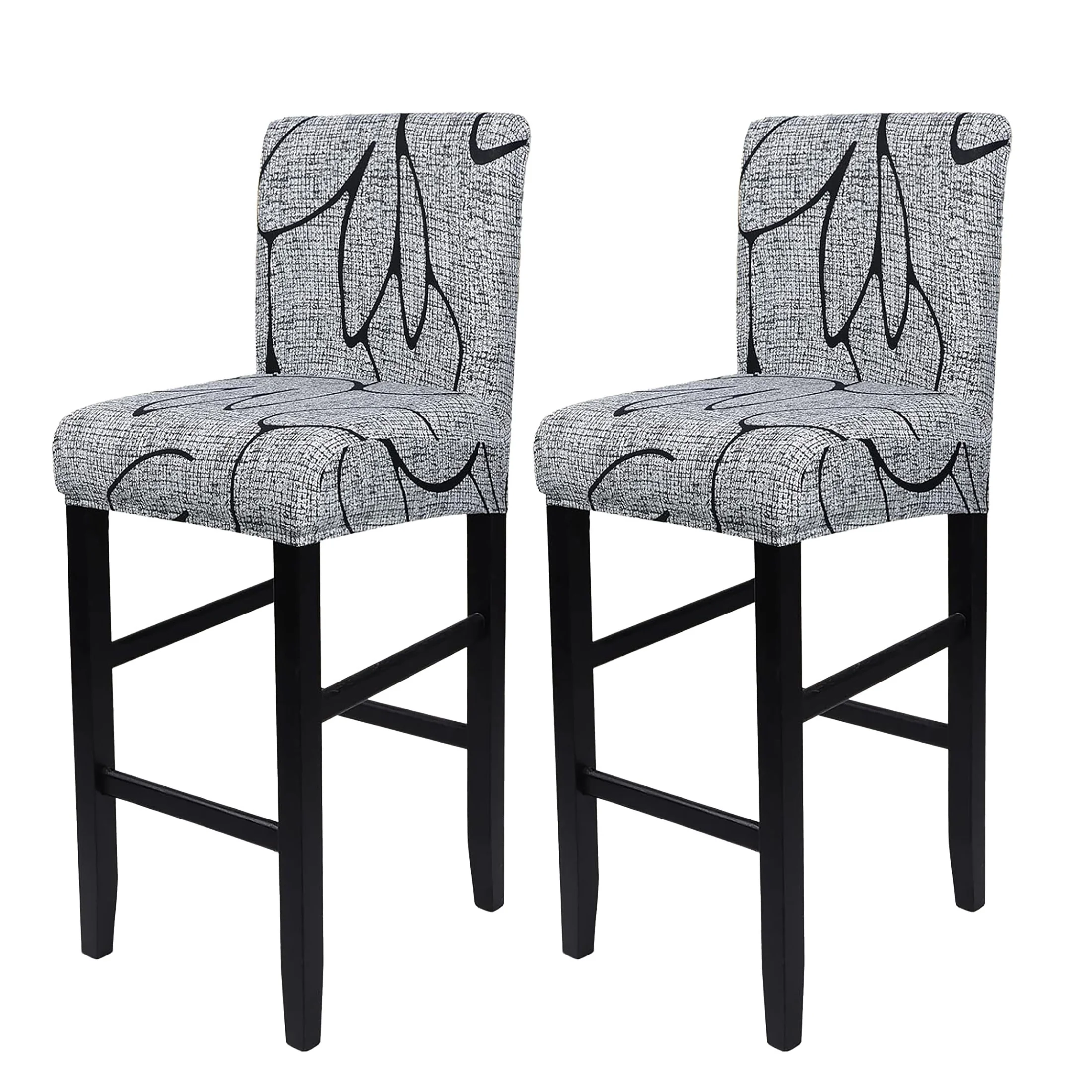 2pcs Modern Printed Stretch Bar Stool Covers - Removable & Washable, Dustproof Polyester Slipcovers for Home Bars, Hotels & Club