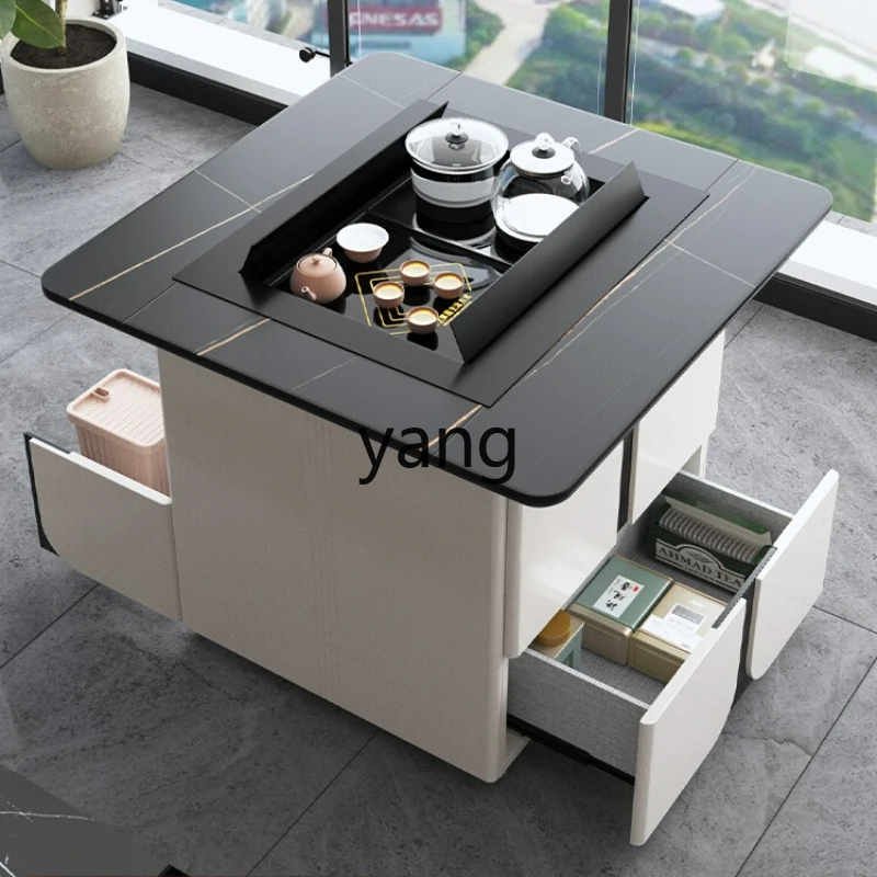 

LTT rock slab tea table and chair combination balcony mobile small apartment multi-functional household small tea table