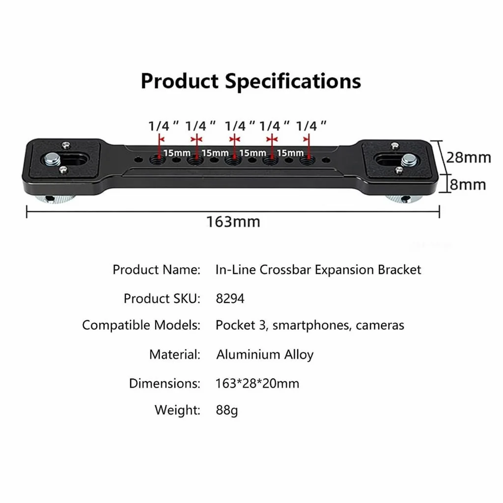 BGNing Aluminium-Horizontalverlängerungsstange mit 1/4-Zoll-Schraube und Arri-Positionierloch für DJI Pocket4 Handy-Fill-Light-Stativstange – Detail 10