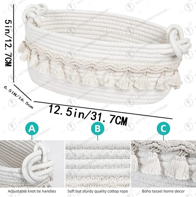 

Cosmetics toy desktop storage basket Simple new tassel cotton rope storage basket