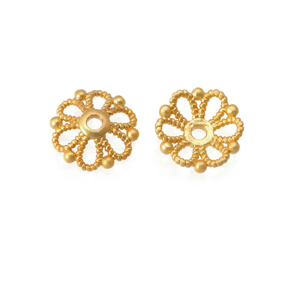 18K Goldfarbene Messing-Blumenperlenkappen Hochwertige DIY-Schmuckherstellungszubehör Halsketten- und Ohrring-Accessoires für Frauen – Detail 16