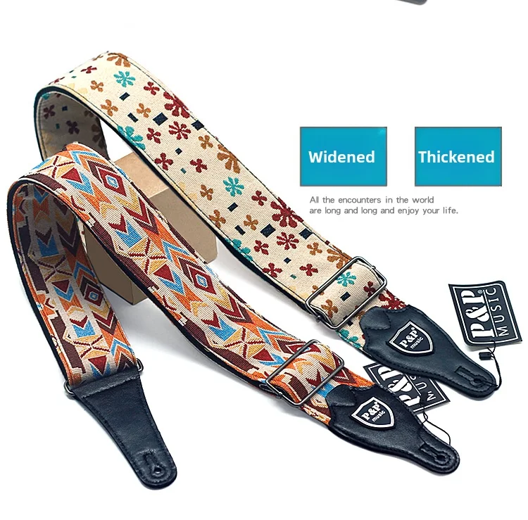 Adjustable Thickened Wide Cotton Embroidered Guitar Strap for Acoustic Electric Guitar & Bass