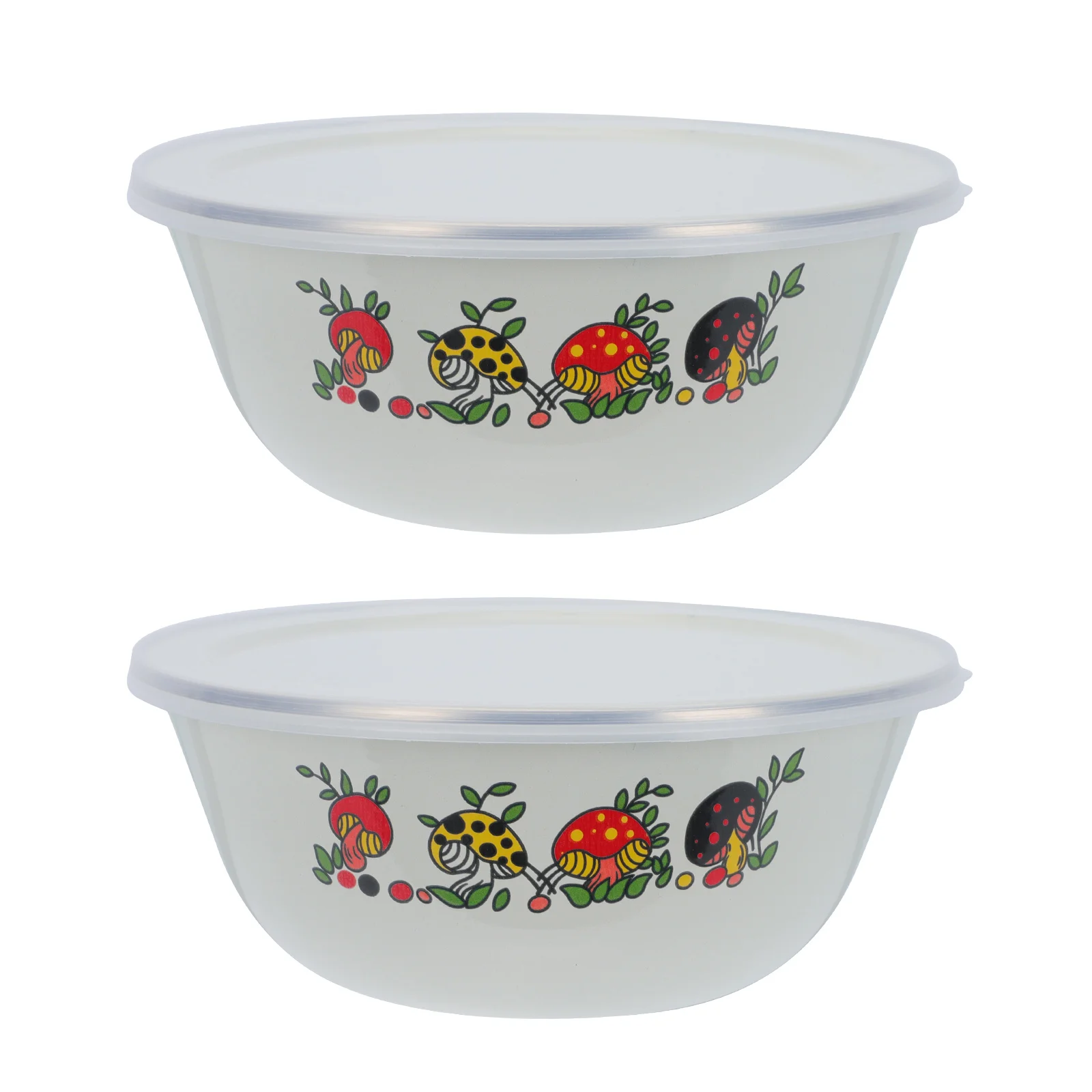 2 Sets Salad Bowl Bowls Enamel with Lid Food Container Serving Rice Tray 18x18cm Storage Soup