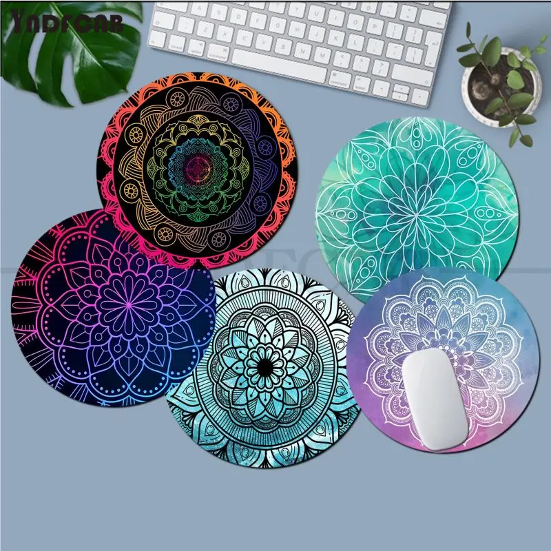 

Mandala Flower Mousepad Round Custom Skin Desktop Desk Mat Kawaii Gaming Accessories Students Writing Pad for PC Mouse Carpet