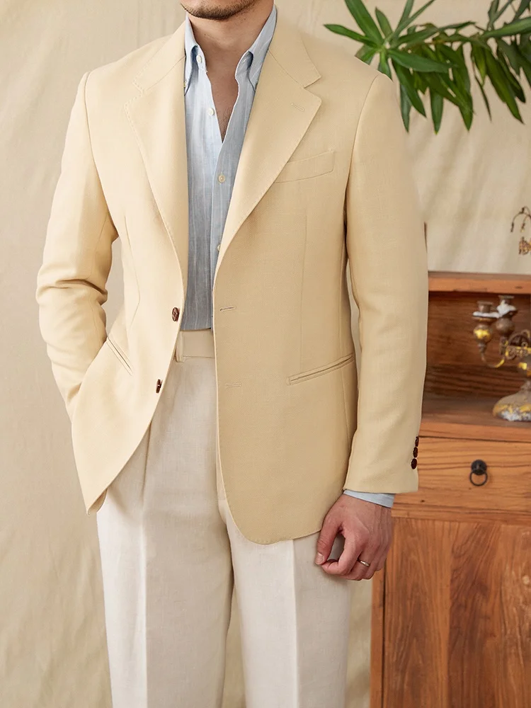 

Luan Mr. Deer Neapolitan Italian Sle Casual Silk Linen Anti-Wrinkle Commuter Breathable Men's Suit Faionable Urban Leisure