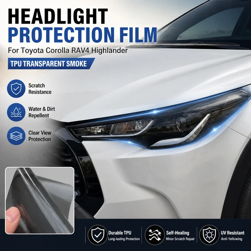 For Toyota Corolla RAV4 Highlander TPU Headlight Film Transparent Smoke TPU Headlight Protection Film