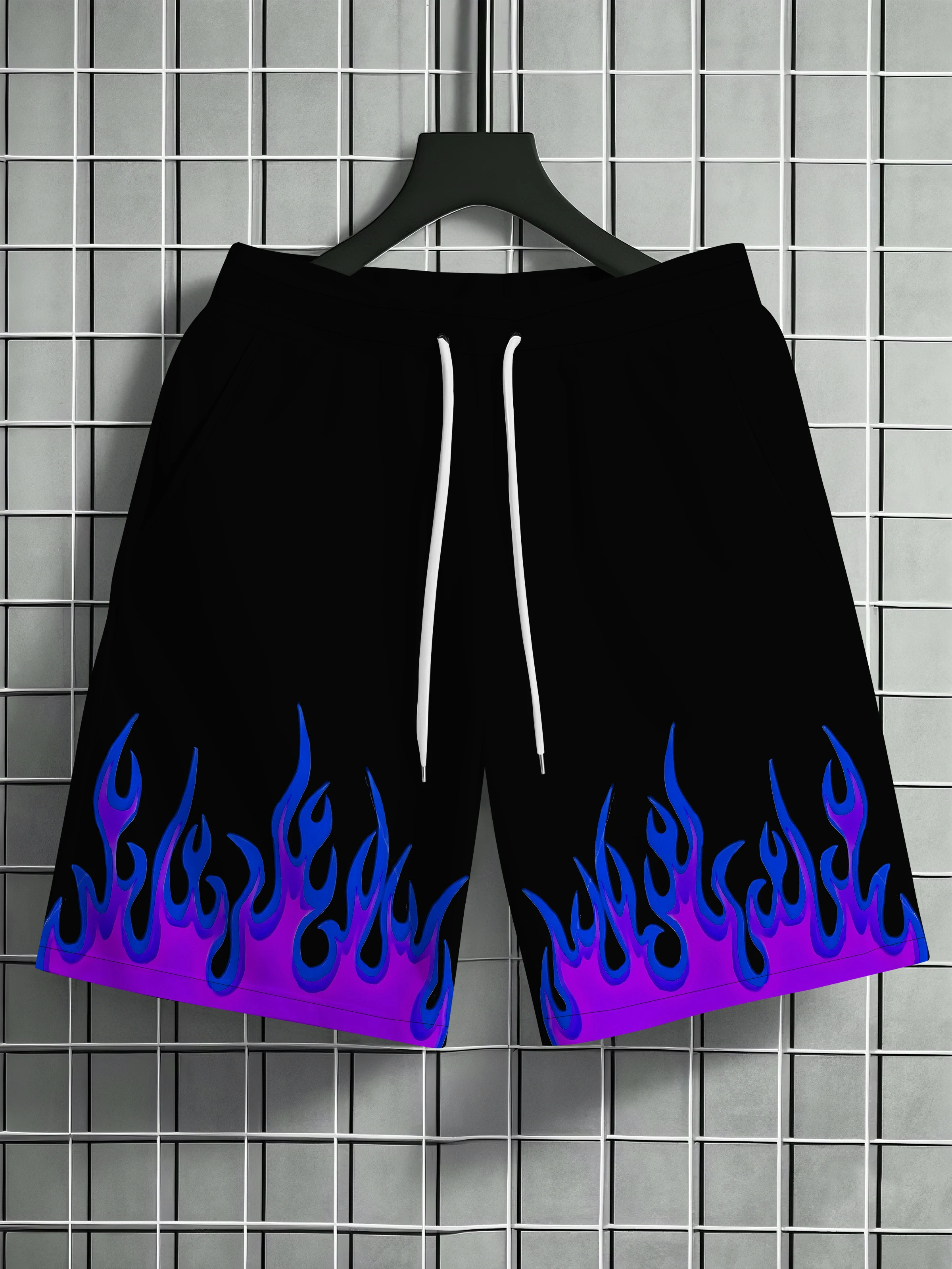 Street Hip-hop Flame Graphic Shorts Harajuku Style Fashion Y2k Beach Shorts Sports Casual Breathable Quick-drying Men's Pants