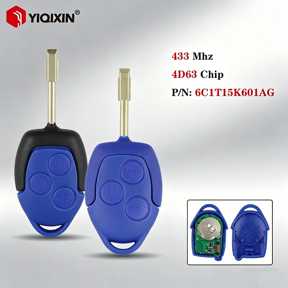 

433Mhz Remote Car Key For Ford Transit VM WM 2006 2007 2008-2014 P/N 6C1T15K601AG 4D63 Chip FO21 Blade Uncut Blue Black 3 Button