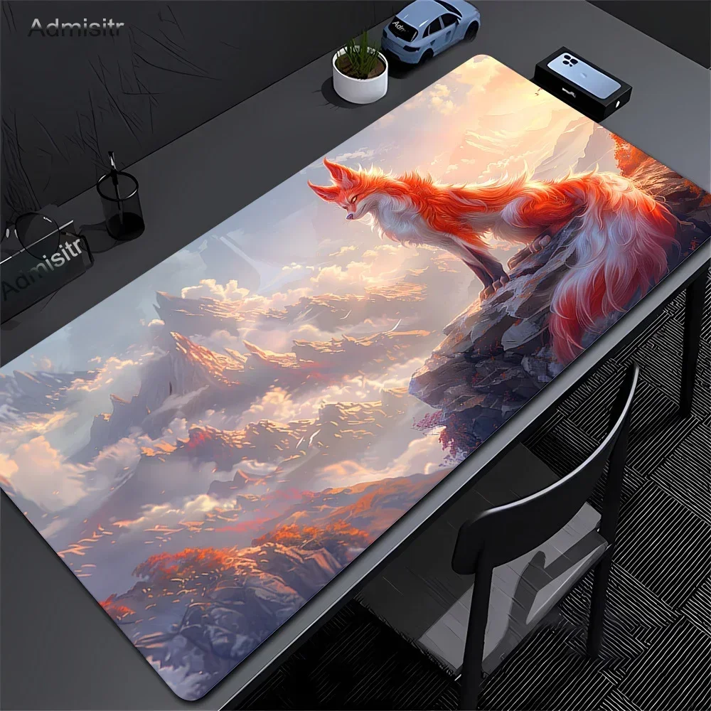 Anime Fox Mousepad Pc Gaming Rubber Mouse Pad Desk Large Size Edge Locking Keyboard Pads Household Game Kawaii Non-slip Desk Mat