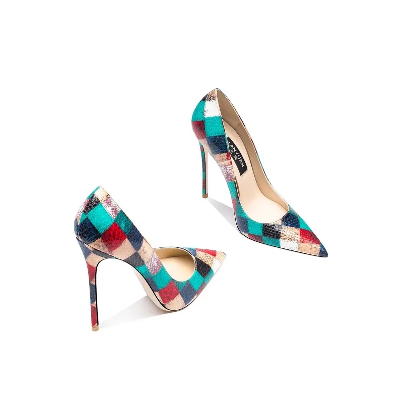 

2024 New 12cm High Heels Snake Print Pointed Toe Pumps Women Fashion Autumn Shoes