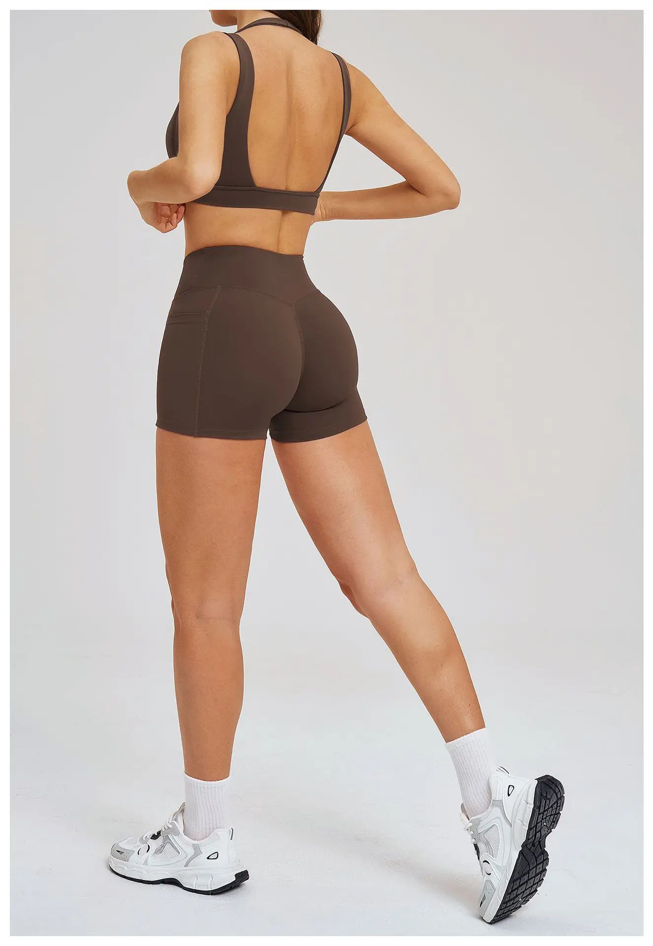 Women's Spring Nude Suit Tight Fitting Versatile Outdoor Running Fitness Cycling Set Beautiful Back Design