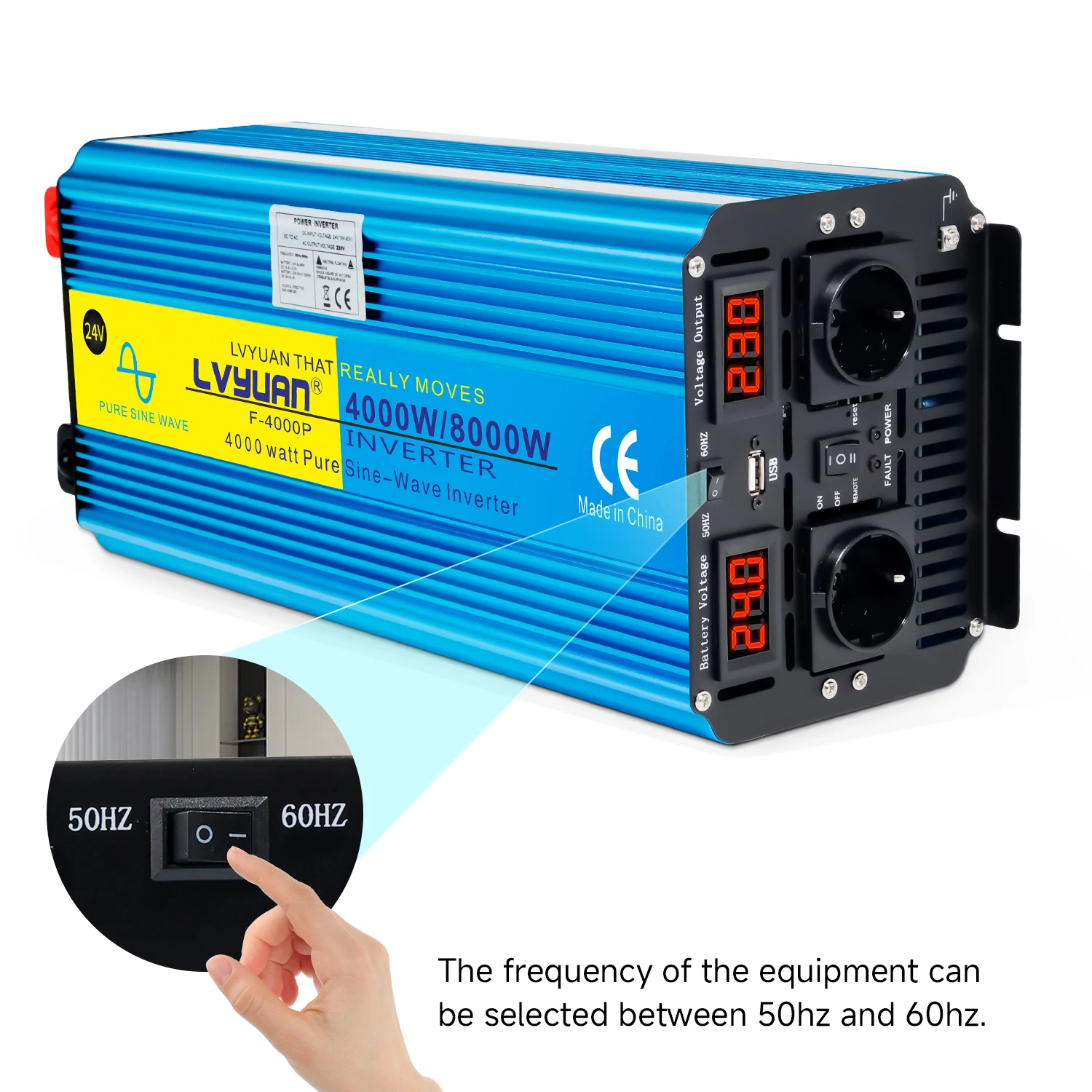 LVYUAN 4000W 8000W Pure Sine Wave Inverter 12V 24V 48V 60V 72V DC to 220V AC for Truck RV Car