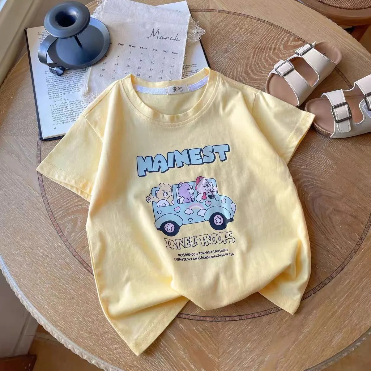 Cute Little Bear Printing T-shirt New Baby Trendy Summer Costume Boys And Girls Cartoon Tees Baby Loose Thin Short-sleeved Tops