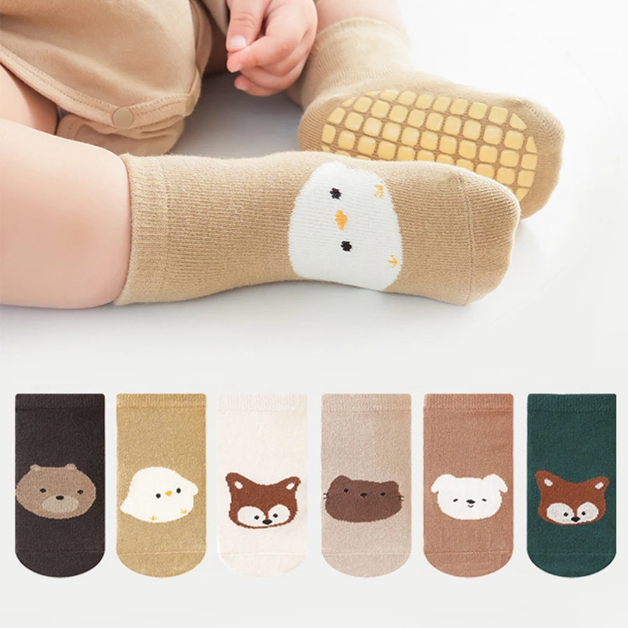 5 pairs of cartoon baby socks with breathable and non slip soles, cool insulation for children's socks, indoor walking socks, cu