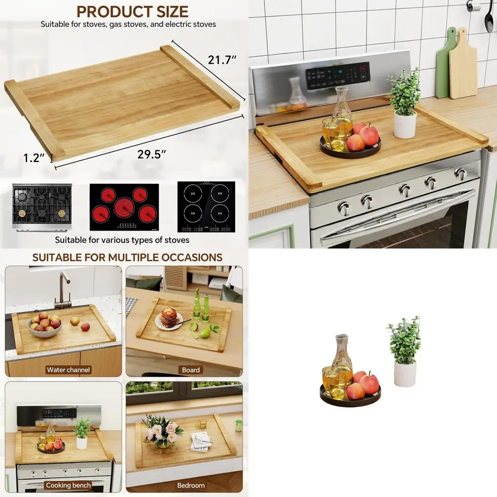 

Rustic Decorative Serving Tray for Kitchen - 30 x 22, Wood Stove Top Cover, Electric & Gas Compatible
