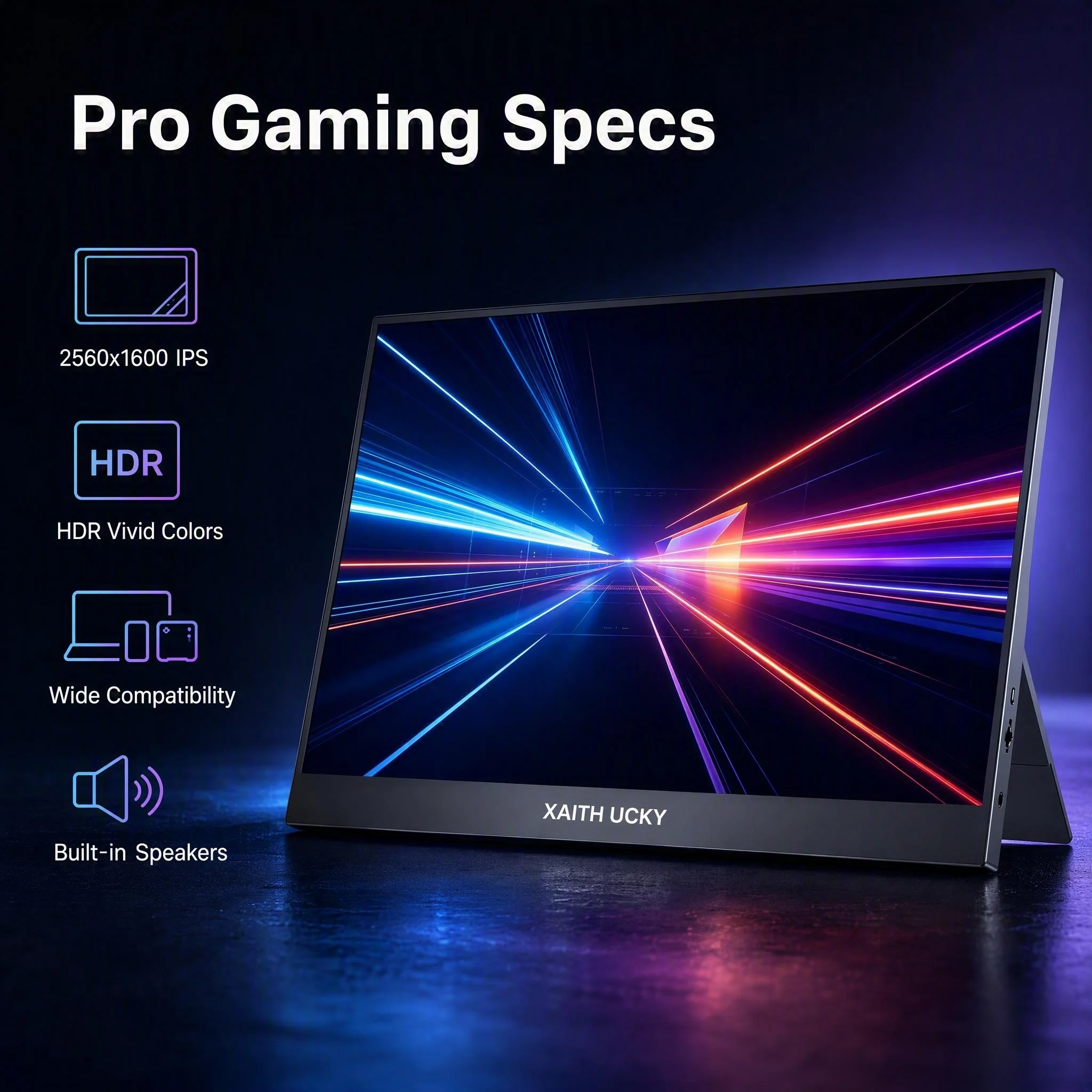 14‑Inch 2.5K Gaming Portable Monitor, FreeSync & HDR, 2560×1600 Resolution, USB‑C Plug‑and‑Play, Compatible with PS5/Xbox/Switch
