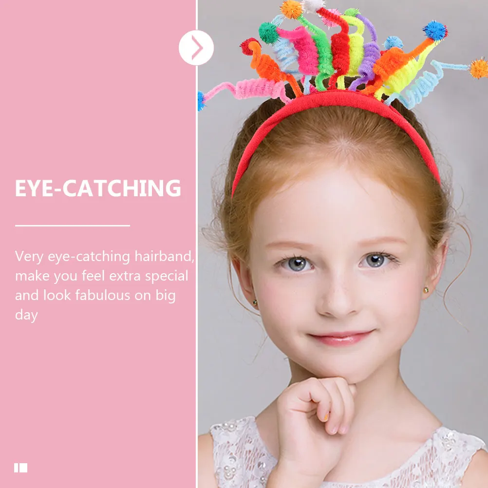 

3Pcs Birthday Headband Colorful Pompom Design Decorative Party Hair Hoops Party Headwear Pompom Hair Hoops