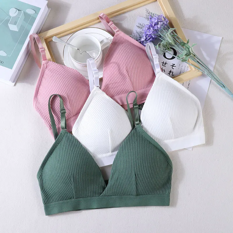 Girls Triangle Cup Summer Thin Section No Steel Ring Bra Female Students Small Breasts Big Breasts Tube Top Underwear Vest Bra