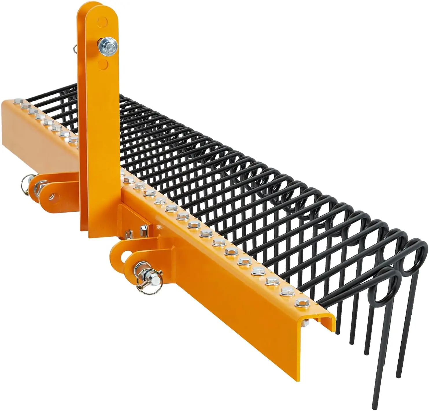 72inch Farming Rake Rake Pine Soil Rake with 30 Spring Tines Powder-Coated Steel Landscape Rake for Leaves, Grass & Dethatching – Fits Cat-0/Cat-1 Tractors with 3-Point Hitch
