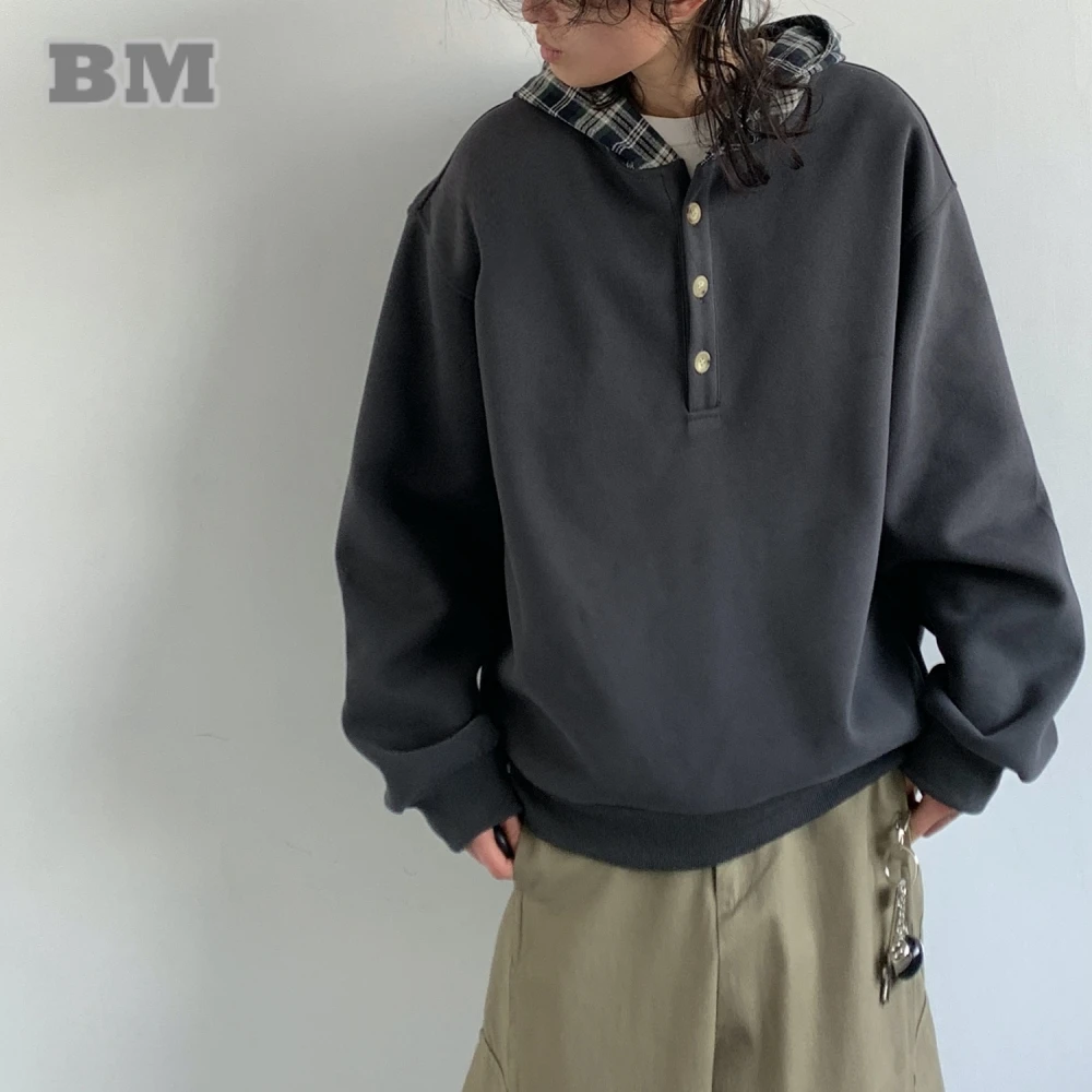 Korean Streetwear Layered Hoodie Men Women Patchwork Checkered College Style Couple Spring Fall Trendy Fashion Pullover Unisex