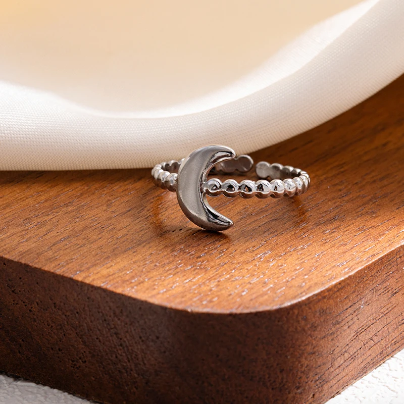 ANENJERY 316L Stainless Steel Multi Layer Moon Line Smooth Open Ring for Women Men Special Personality Jewelry Gifts Wholesale image 4