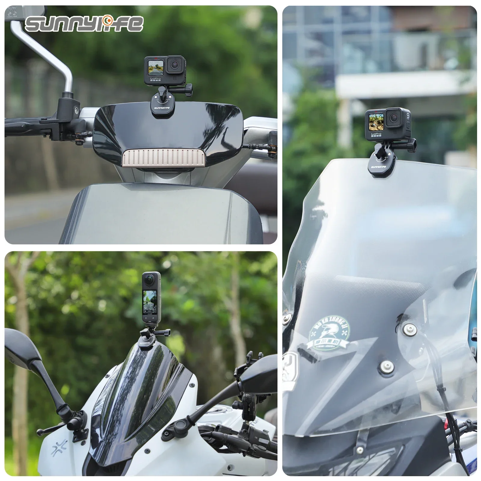 Sunnylife for Motorcycle windshield sports camera clip bracket for /Action4/Gopro/GO3S for insta 360 Aluminum alloy material