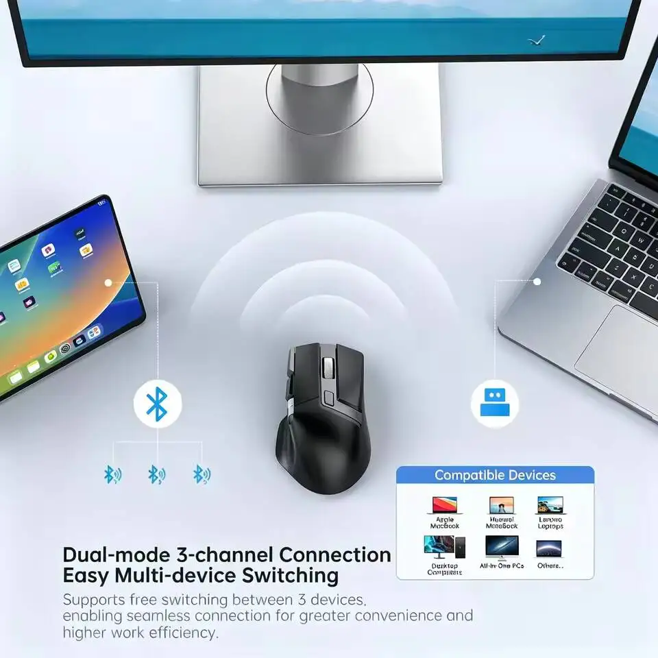 2.4G+Bluetooth Wireless Dual-Mode Side Scroll Wheel Mouse Type-C Rechargeable Silent Ergonomic Mice For PC Laptop Tablet Office