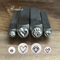 RCIDOS 3MM/6MM Light  Heart  Diamond Design Metal Jewelry Stamps,DIY Bracelet/jewelry symbols steel stamp,1pcs price