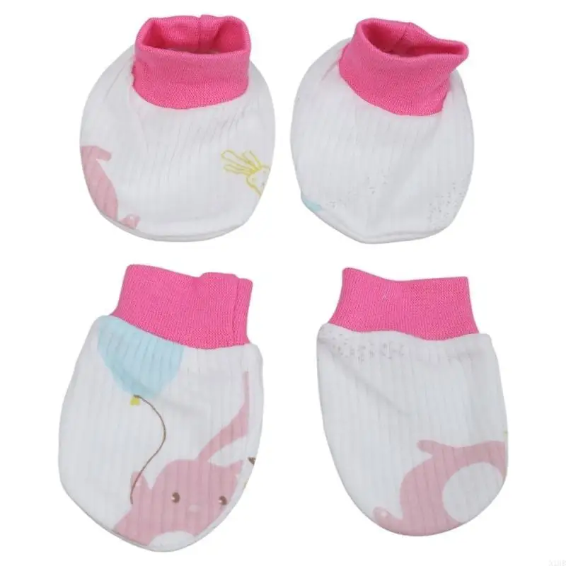 

2 Pair Baby Newborn Soft Cotton Face for Protection Gloves Foot Cover Set Anti Scratch Mittens Socks for Toddlers Bo