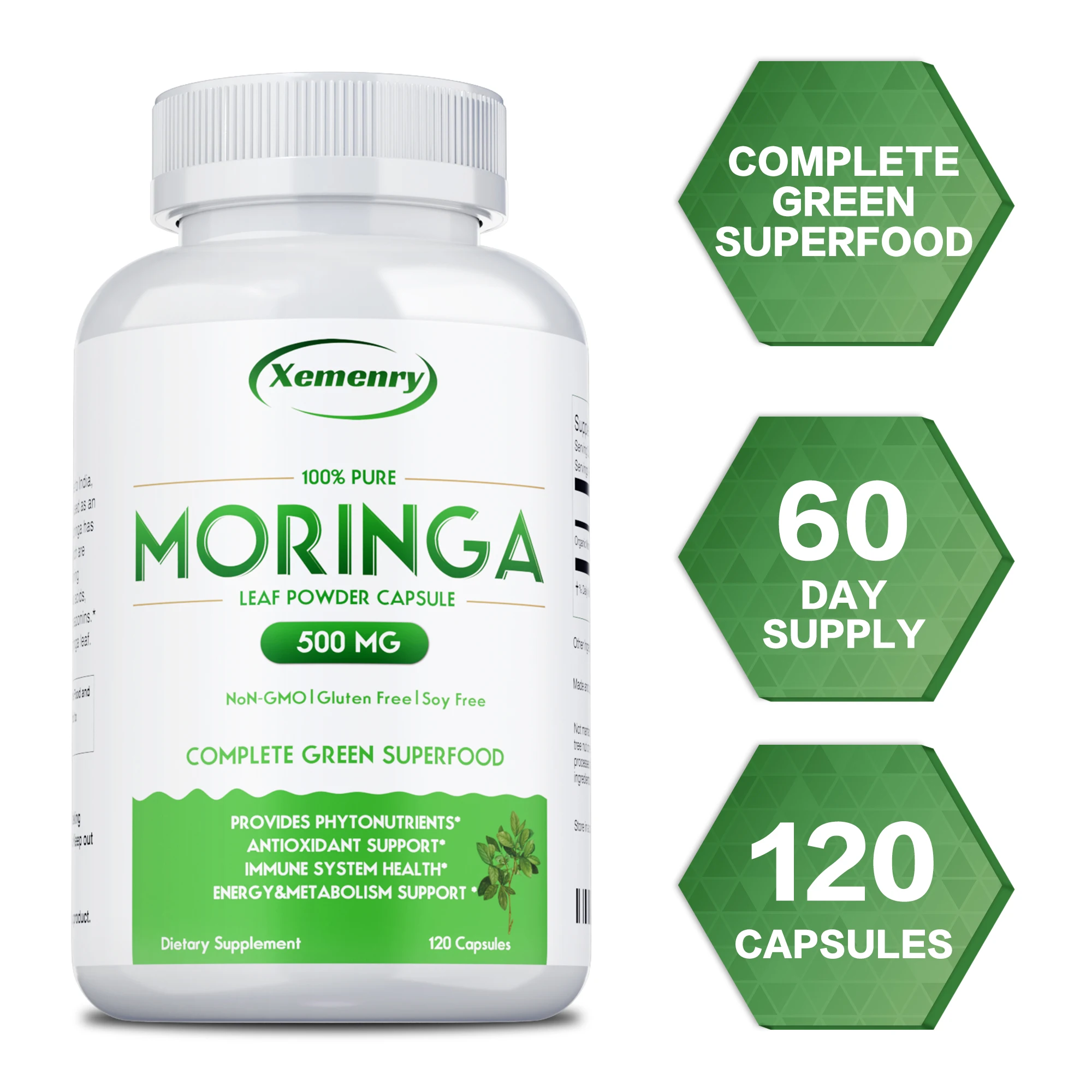 

Moringa Capsules - Nutrient Absorption, Metabolism, Cell Repair, Improve Energy Levels, Supports Skin and Gut Health, Non-GMO