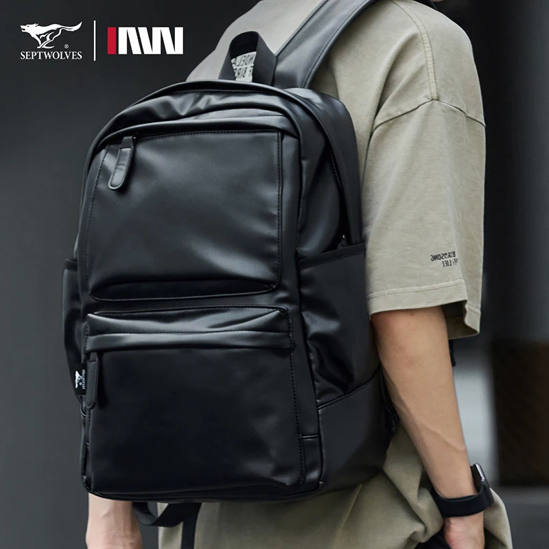 

Septwolves High-quality Leather laptop Computer Backpack 15-Inch Large Capacity Waterproof Backpack For Men Business Travel Use