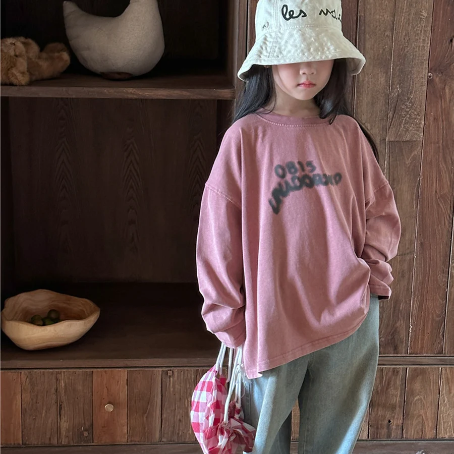 

Spring Autumn Baby and Girls Boys Cotton Alphabet Long Sleeves T-Shirt School Kids Tee Children Outfit Pullover Shirt Top 1-10Yr