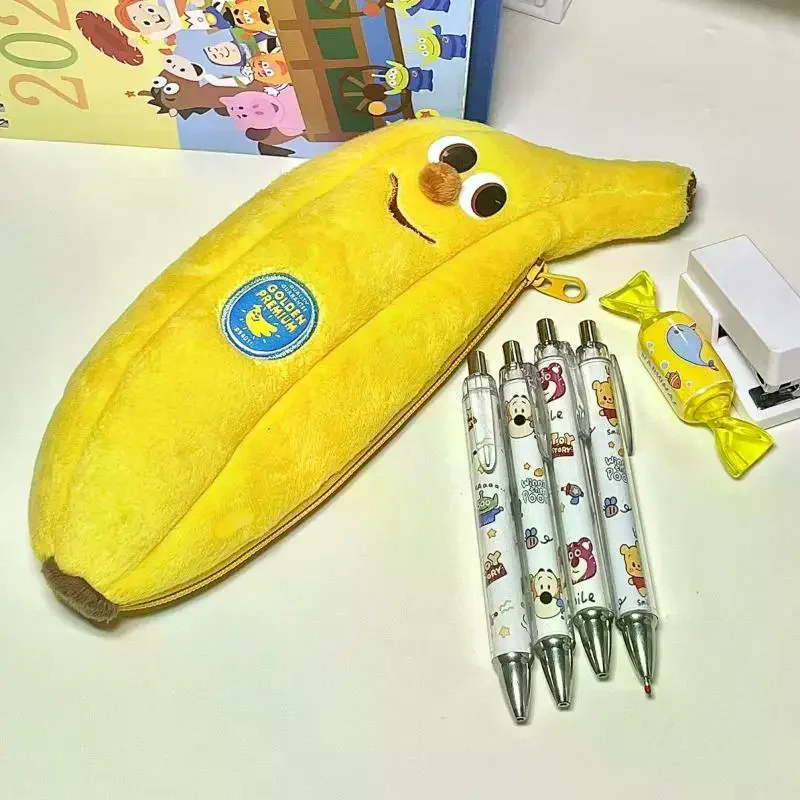 1PC Cute Cartoon Banana Pencil Case, Plush Storage Bag, Makeup Bag, Creative And Humorous Gift, Stationery Bag For School