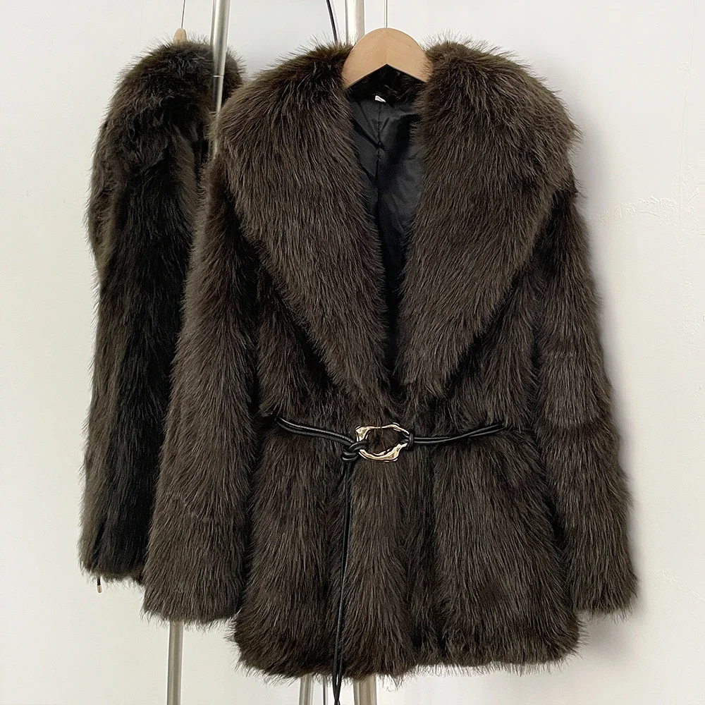 

Fur Coat Eco-friendly Female New Autumn Winter Warm Faux Fur Women Fashion Belt Black Fluffy Jacket Fake Fur Outerwear Spring