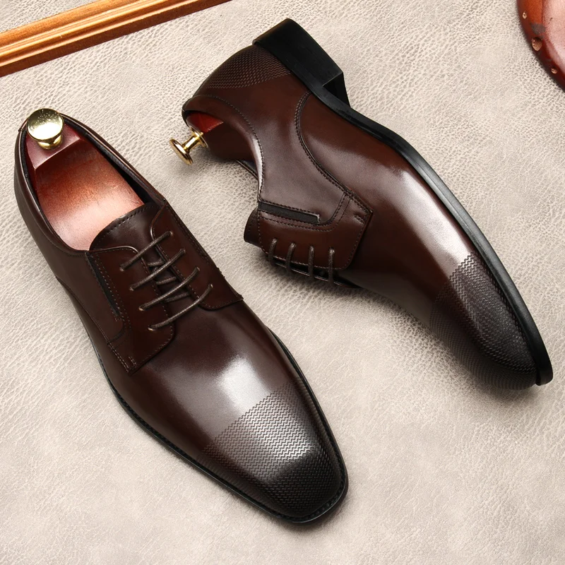 Italian Mens Dress Shoes Luxury Genuine Leather Summer 2024 New Style Fashion Square Toe Black Business Social Oxfords Shoes