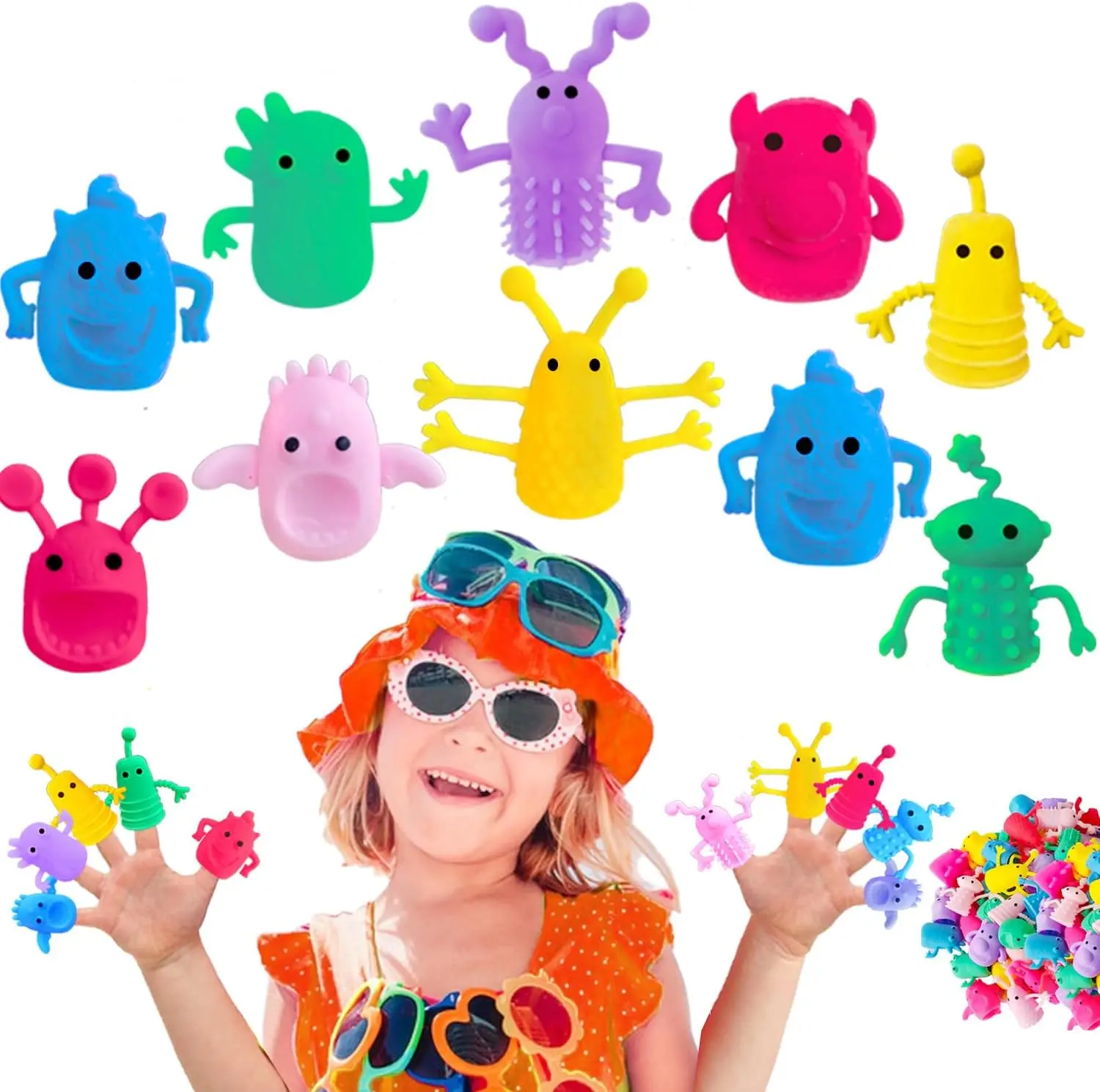 Paquete de 10/20/40 juguetes de marionetas de dedo monstruo, lindos juguetes de muñeca de dedo de goma, Mini juguete de baño elástico de goma para recuerdos de fiesta